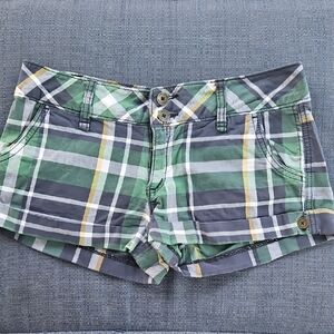 Hollister Plaid Green and Navy Women's Shorts